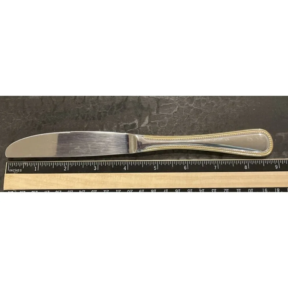Wallace 18/10 Stainless Gold Royal Bead Set Of 6‎ Dinner Knives Korea Vintage